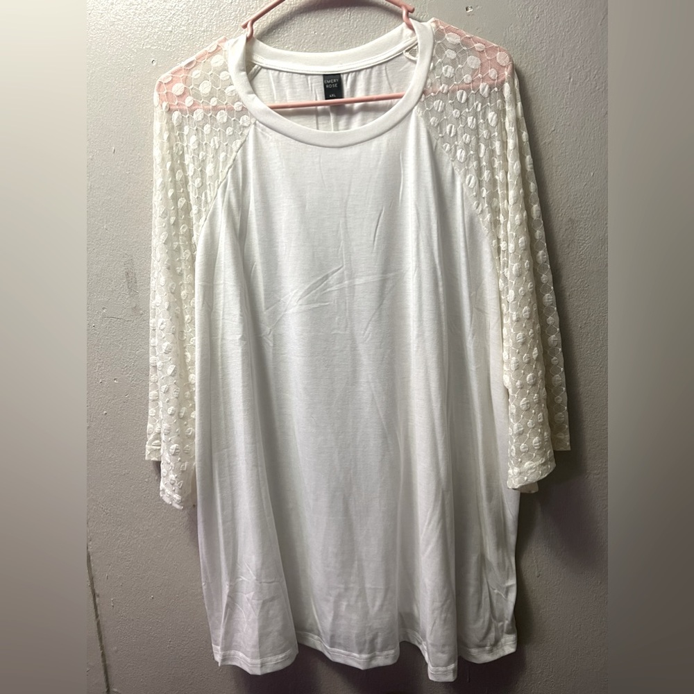White Tunic Top with Lace Sleeves 4XL